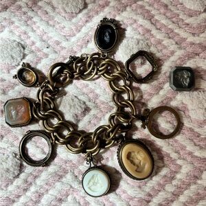 Extasia Cameo Charm Bracelet in Gold-Tone with intaglio and pressed glass
